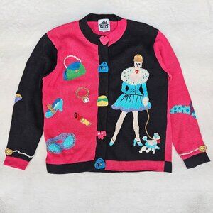 Storybook Knits Pink and Black Cardigan